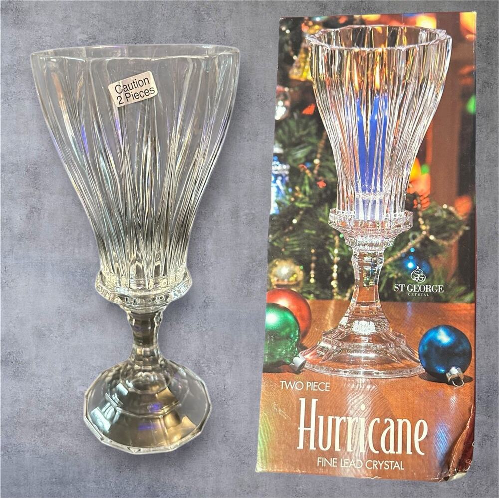 New Fine Lead Crystal Candle Holder St George Hurricane Two Piece